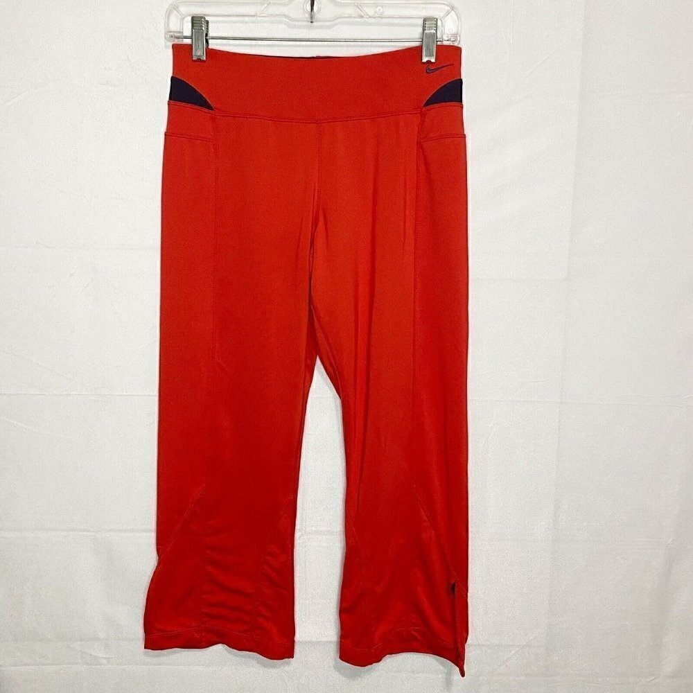 Nike Yoga Workout Lounge Cropped Legging Pants Red Small (22x26)  Ankle Slit